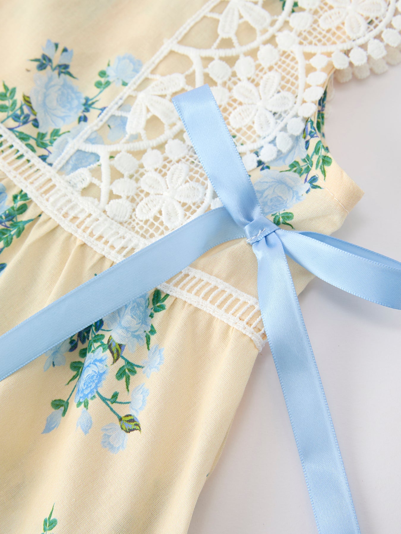 Lace-trimmed Bow Girls' Dress-Pink/Blue - - Dress
