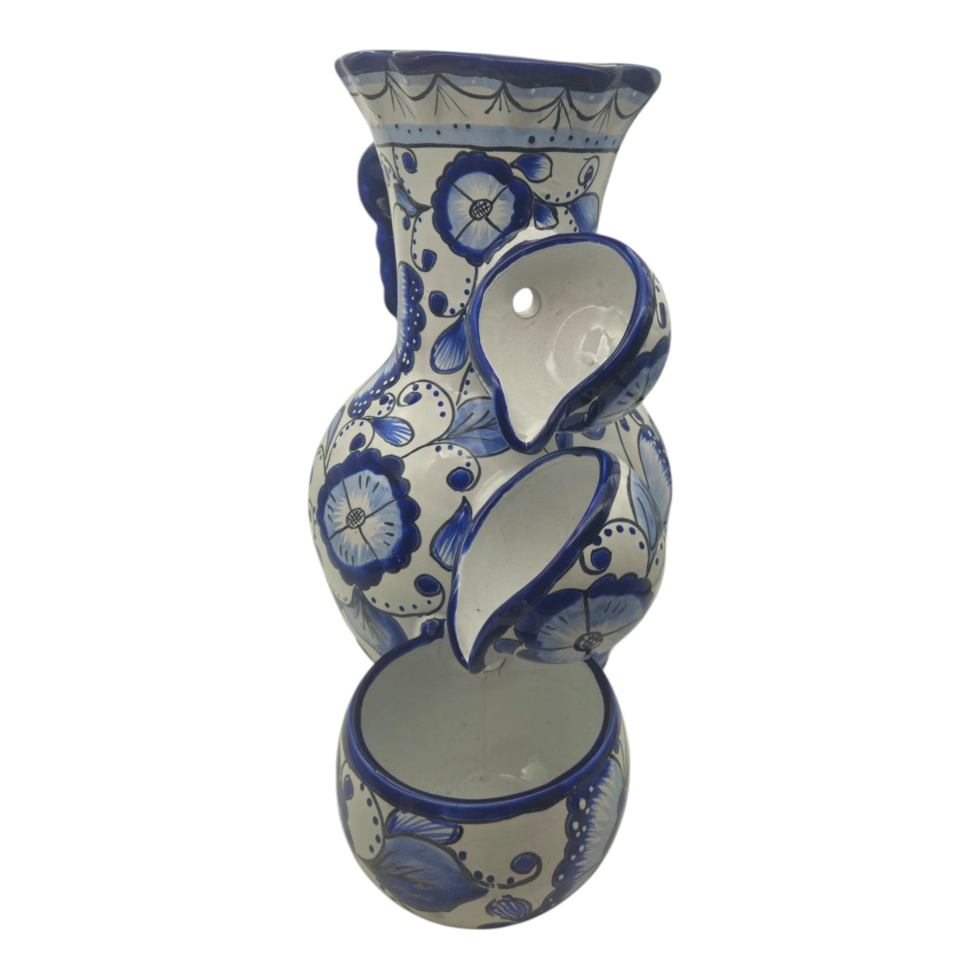 Blue & White Talavera Fountain Handmade Floral Butterfly - - Talavera Fountain