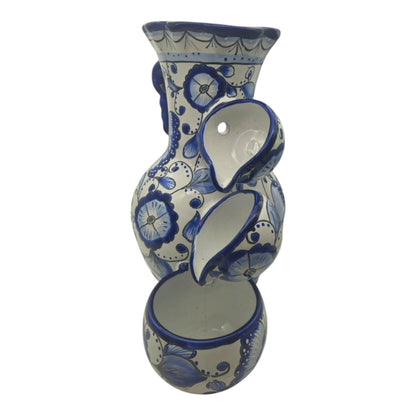 Blue & White Talavera Fountain Handmade Floral Butterfly - - Talavera Fountain