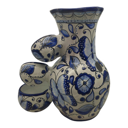 Blue & White Talavera Fountain Handmade Floral Butterfly - - Talavera Fountain