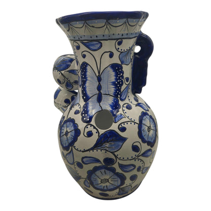 Blue & White Talavera Fountain Handmade Floral Butterfly - - Talavera Fountain