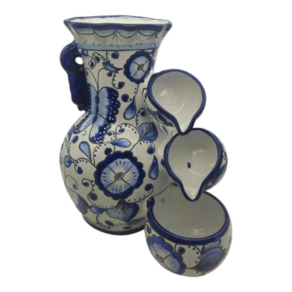 Blue & White Talavera Fountain Handmade Floral Butterfly - - Talavera Fountain
