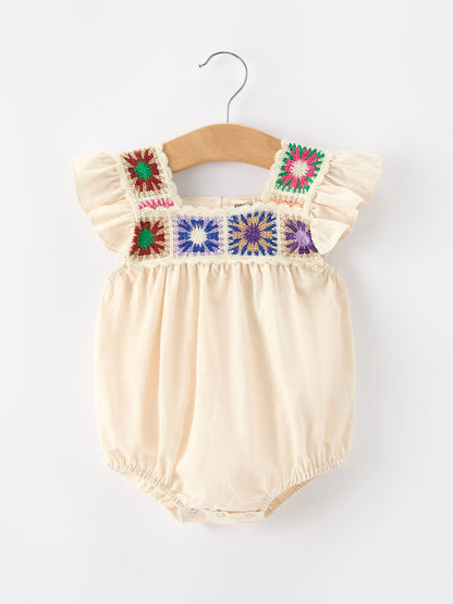 Summer Crochet Square Baby Ruffle Romper - - Romper