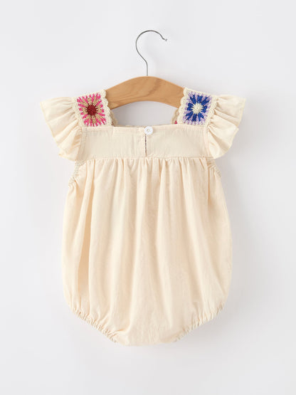 Summer Crochet Square Baby Ruffle Romper - - Romper