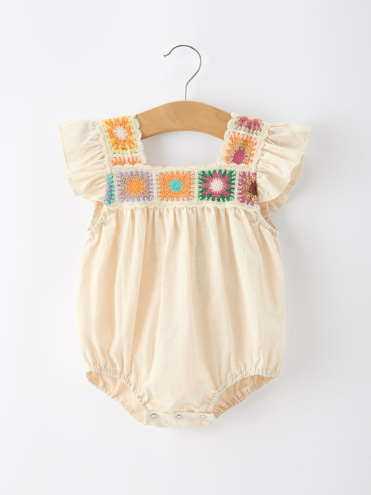 Summer Crochet Square Baby Ruffle Romper - - Romper