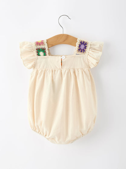 Summer Crochet Square Baby Ruffle Romper - - Romper