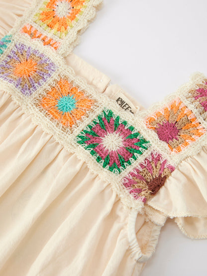Summer Crochet Square Baby Ruffle Romper - - Romper