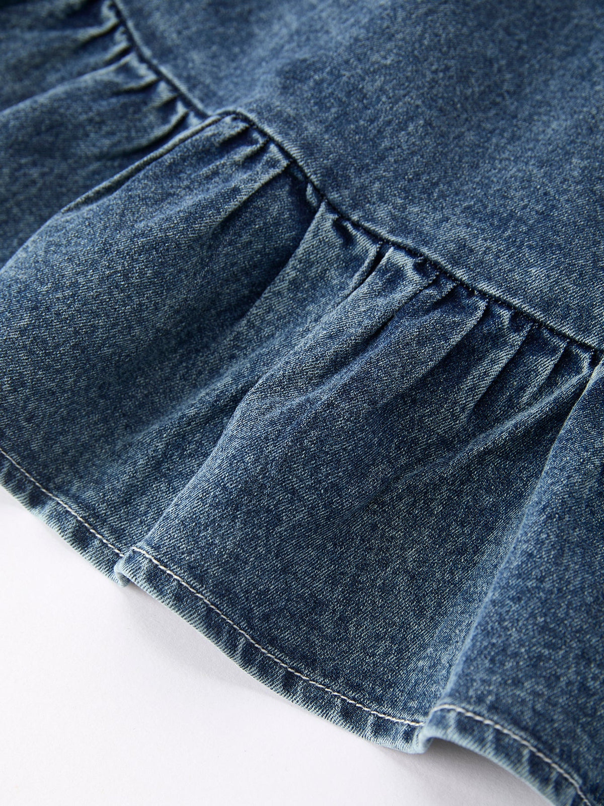 Girls Denim Ruffle Trim A-Line Dress - - Dress