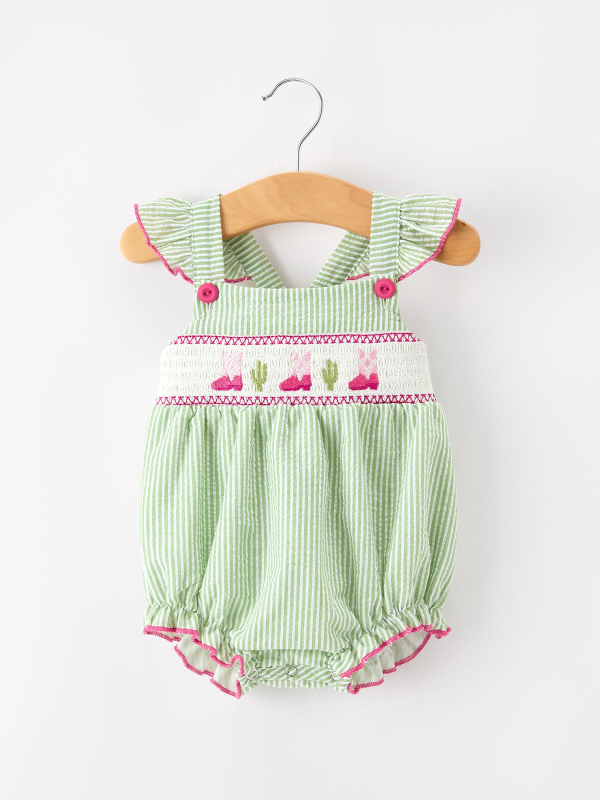 Western Boots Cactus Girls Romper Stripe Ruffle Strap - - Romper