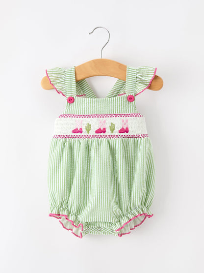 Western Boots Cactus Girls Romper Stripe Ruffle Strap - - Romper