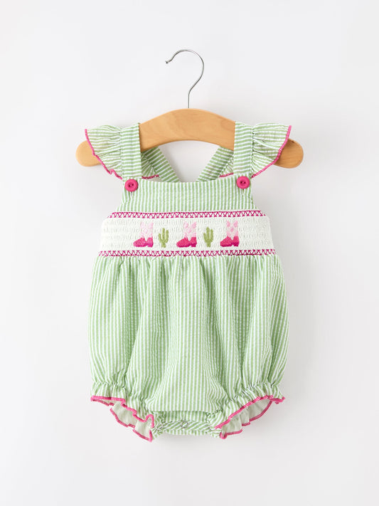 Western Boots Cactus Girls Romper Stripe Ruffle Strap - - Romper