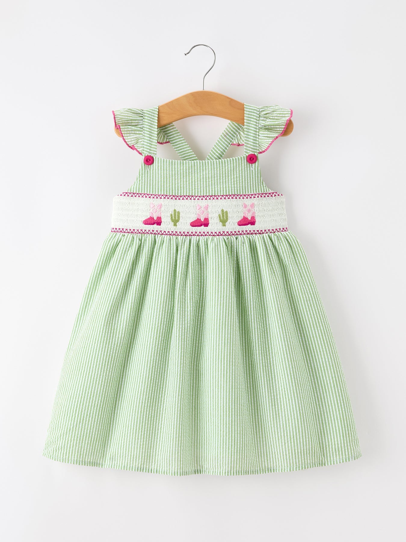 Western Boots Cactus Girls Dress Stripe - - Dress