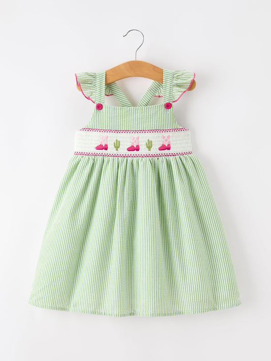 Western Boots Cactus Girls Dress Stripe - - Dress