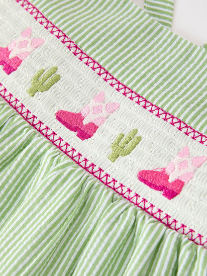 Western Boots Cactus Girls Dress Stripe - - Dress