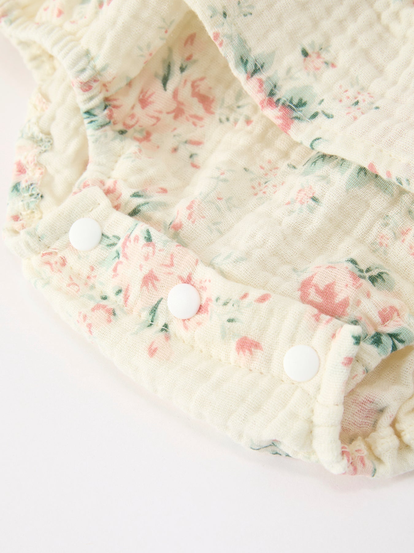 Muslin Summer Floral Print Smocked Baby Girl Romper Set Hat - - Romper