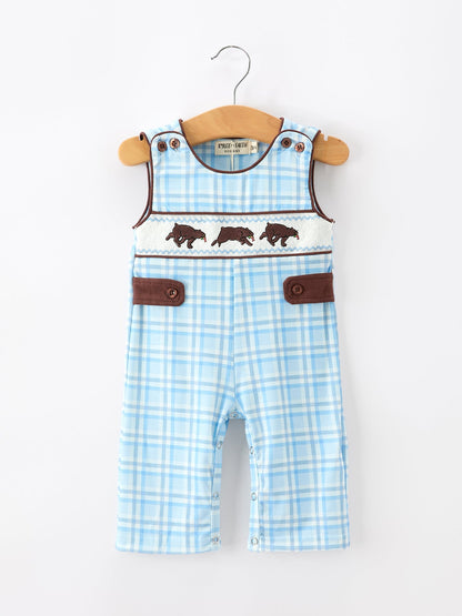 Bear Smocked Plaid Baby Jonjon - - Romper