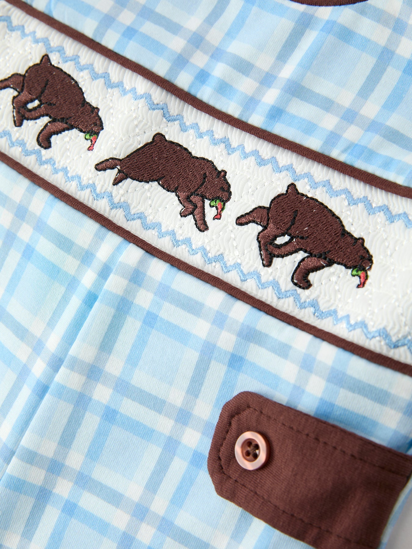 Bear Smocked Plaid Baby Jonjon - - Romper