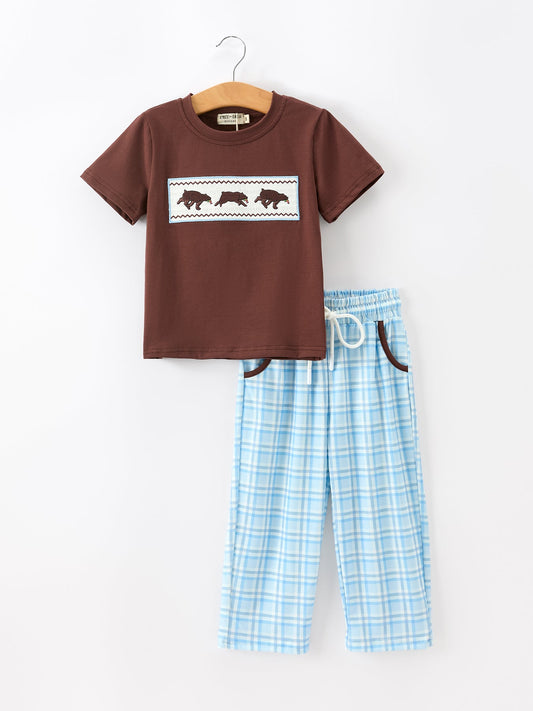 Bear Smocked Boy Pant Set - - Outfit