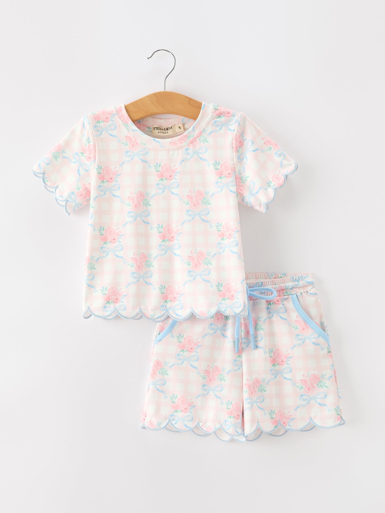 Bow Floral Girl Short Set Scallop Hem - - Pajamas