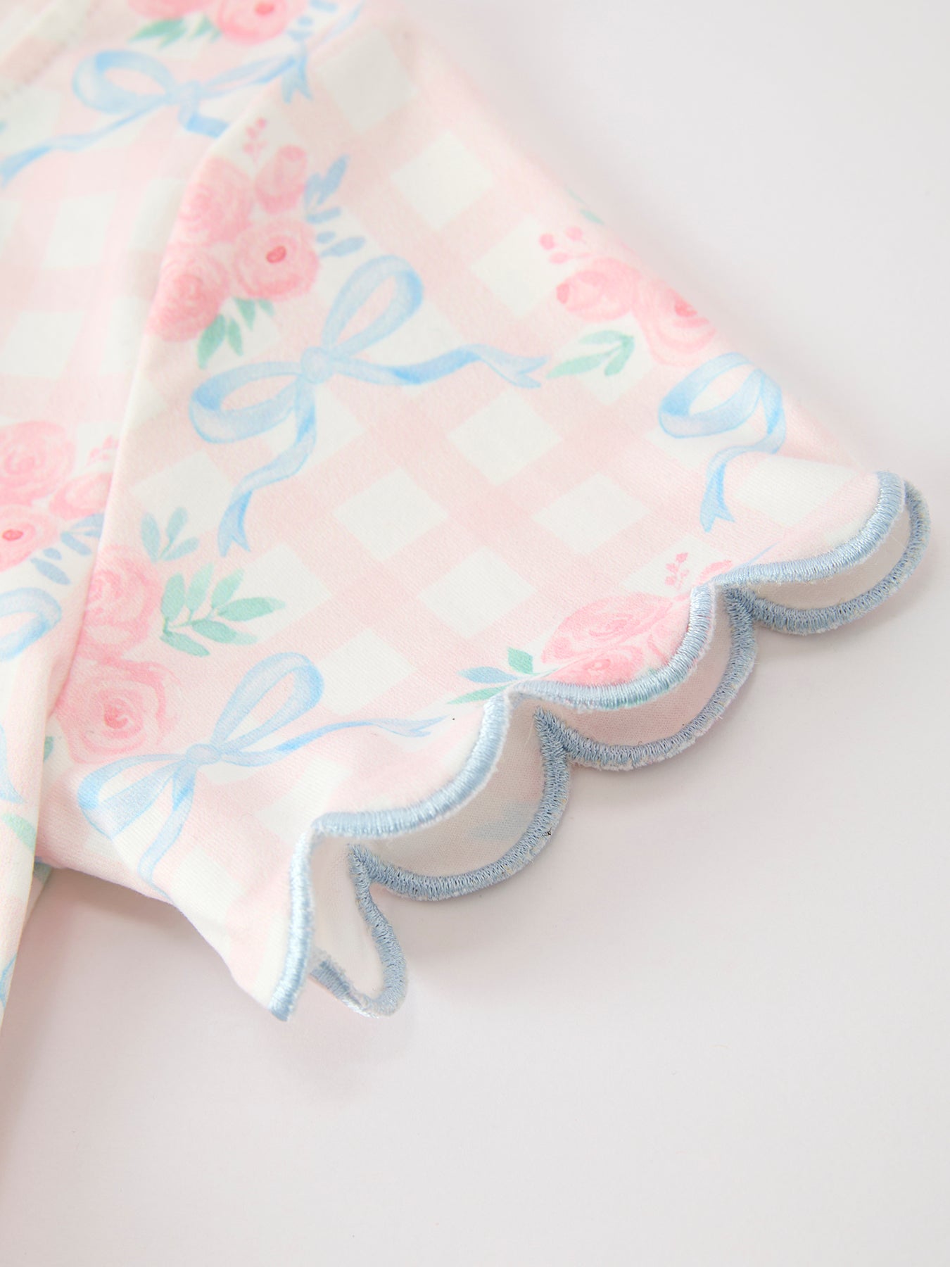 Bow Floral Girl Short Set Scallop Hem - - Pajamas