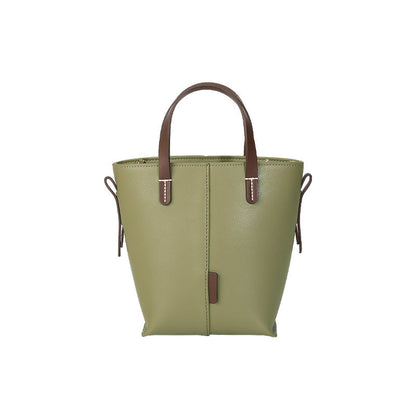 Genuine leather Simple tote bag for women elegant satchel purse antique tone - Green -