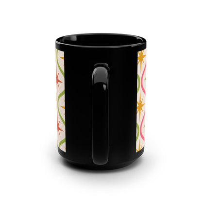 Colorful Retro Star Pattern Mug - 15oz Black Coffee Cup - Kia Day Design