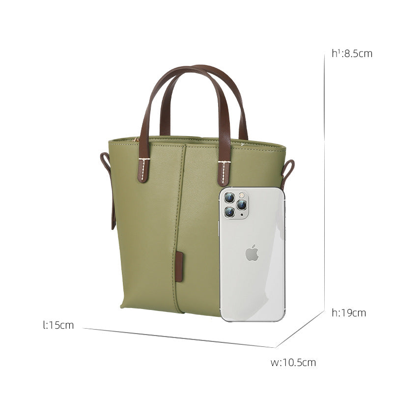Genuine leather Simple tote bag for women elegant satchel purse antique tone - -