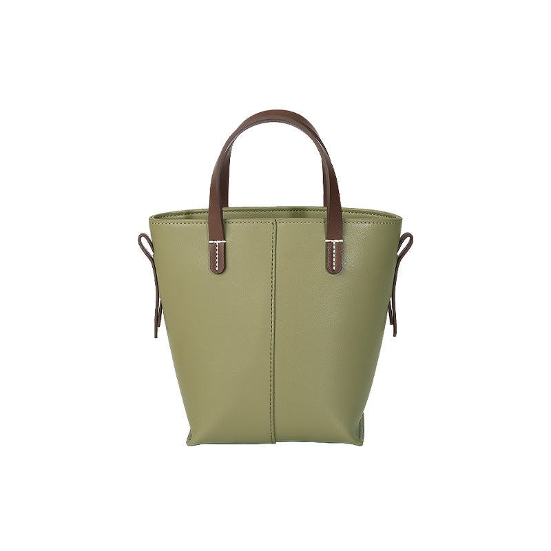 Genuine leather Simple tote bag for women elegant satchel purse antique tone - -