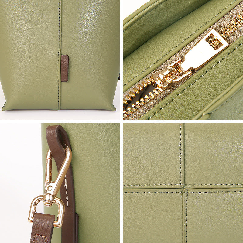 Genuine leather Simple tote bag for women elegant satchel purse antique tone - -