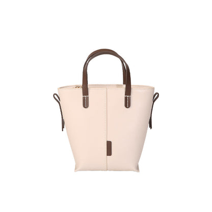 Genuine leather Simple tote bag for women elegant satchel purse antique tone - Off white -