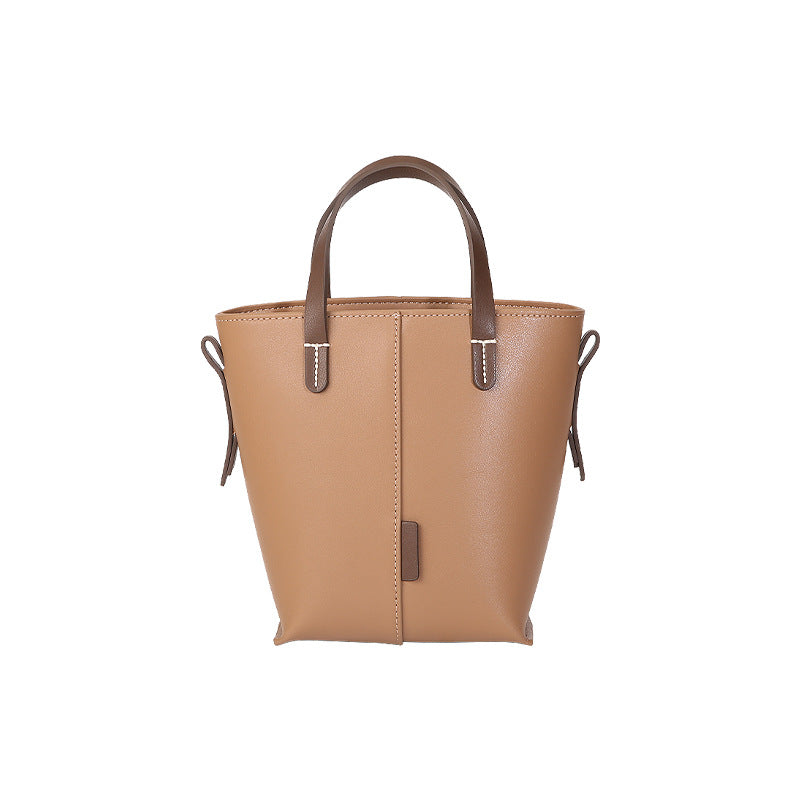 Genuine leather Simple tote bag for women elegant satchel purse antique tone - Khaki -