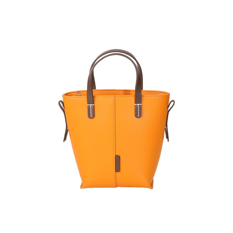 Genuine leather Simple tote bag for women elegant satchel purse antique tone - Yellow -