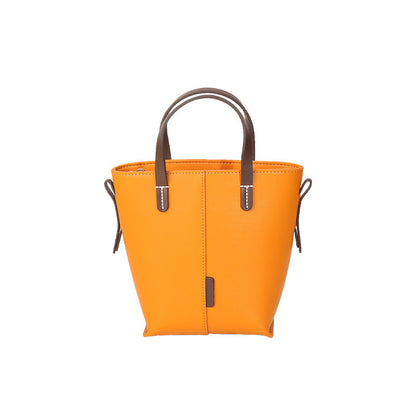 Genuine leather Simple tote bag for women elegant satchel purse antique tone - Yellow -