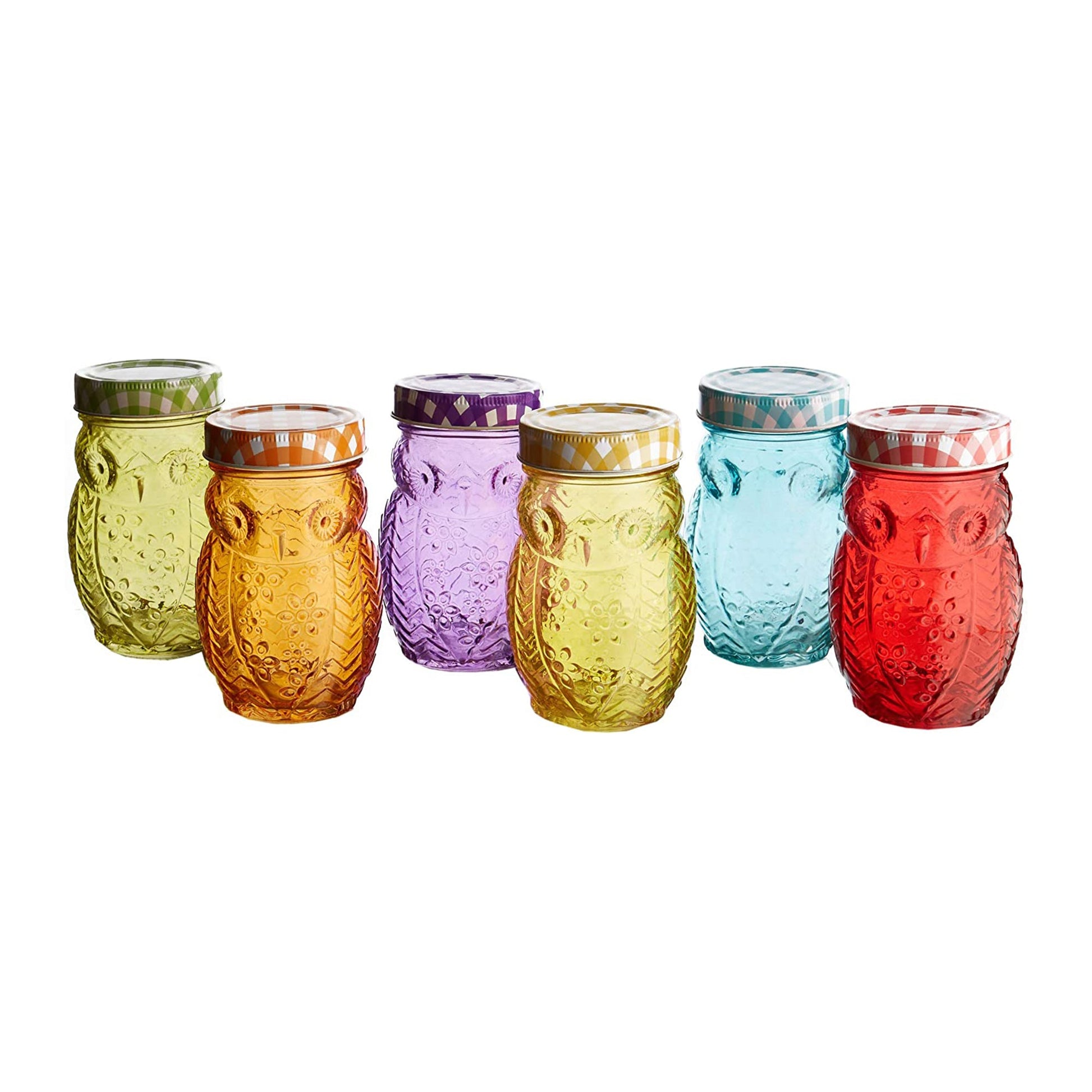 Owl Color Glass Jars with Check Lids 6-Piece Set - - jars