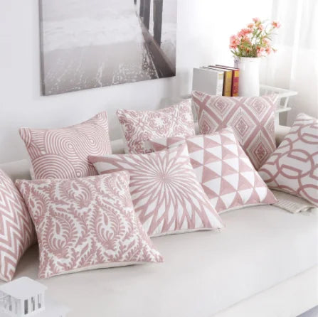 Solid Color Geometric Cushion Cover, Pink Decorative Sofa Cushion Cover