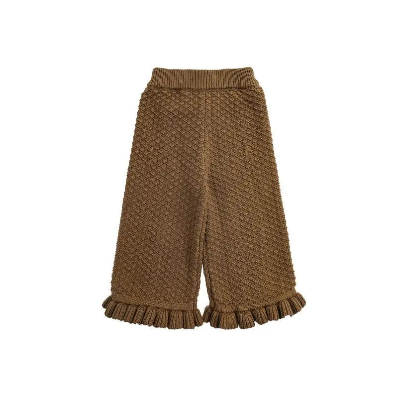 Girls Knitted Pants Wide Leg Brown