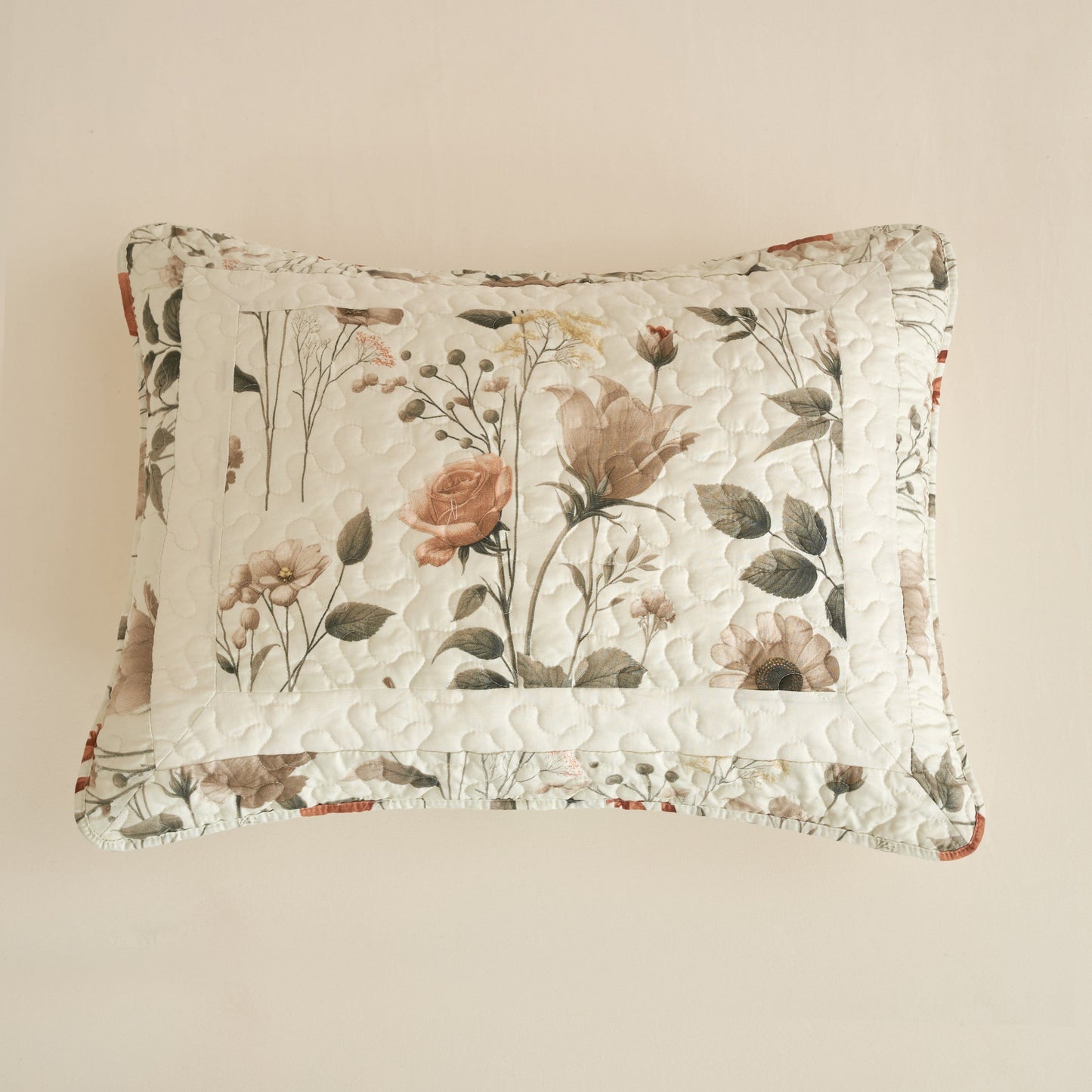 DaDalogy Enchanted Meadow Bed in a bag Set - Victoria Garden Delicate Floral Symphony in Beige, Rose, and Soft Green, Luxuriously Soft Quilted Set- DaDalogy Bedding Collection- {{Product type}}