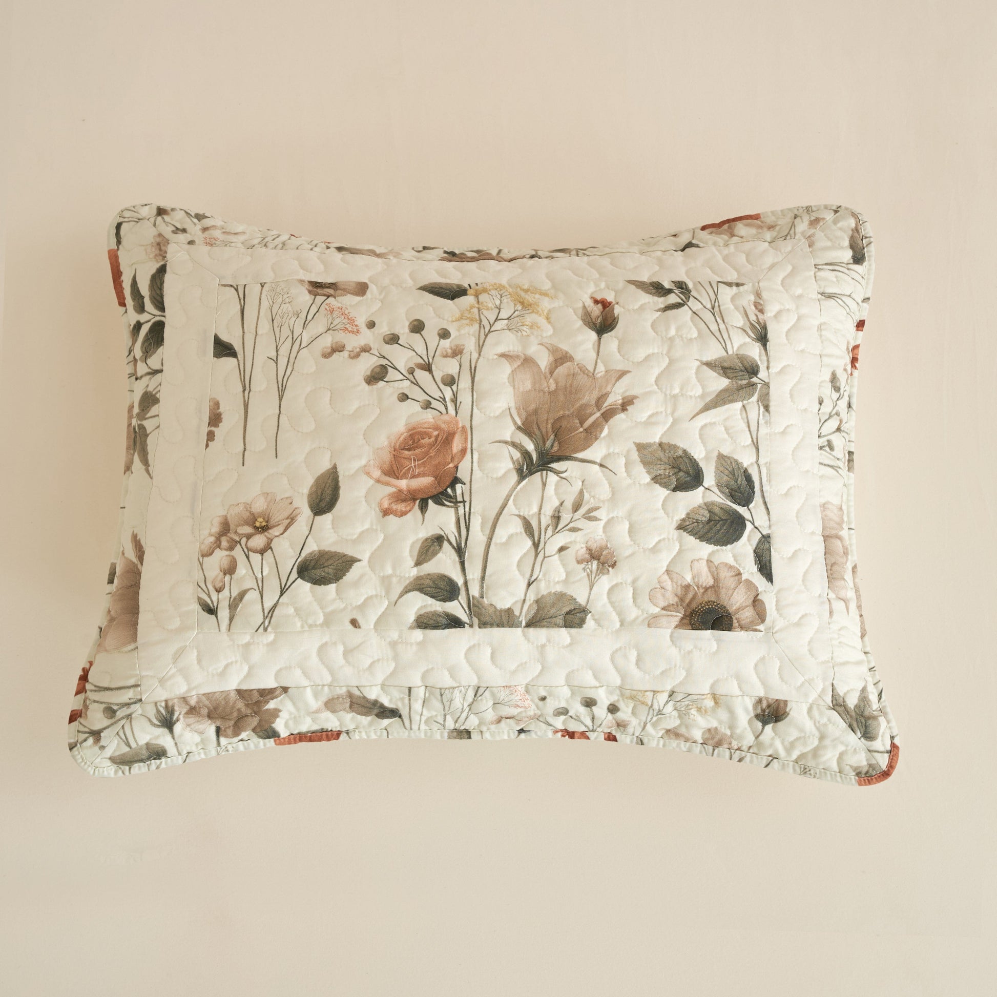 DaDalogy Enchanted Meadow Bed in a bag Set - Victoria Garden Delicate Floral Symphony in Beige, Rose, and Soft Green, Luxuriously Soft Quilted Set- DaDalogy Bedding Collection- {{Product type}}