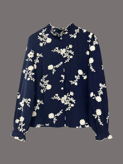 Flower Button Up Long Sleeve Shirt - -