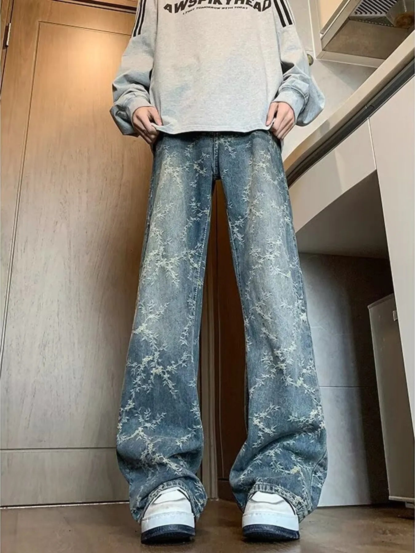 Men's Plus Size Wide Leg Jeans - -