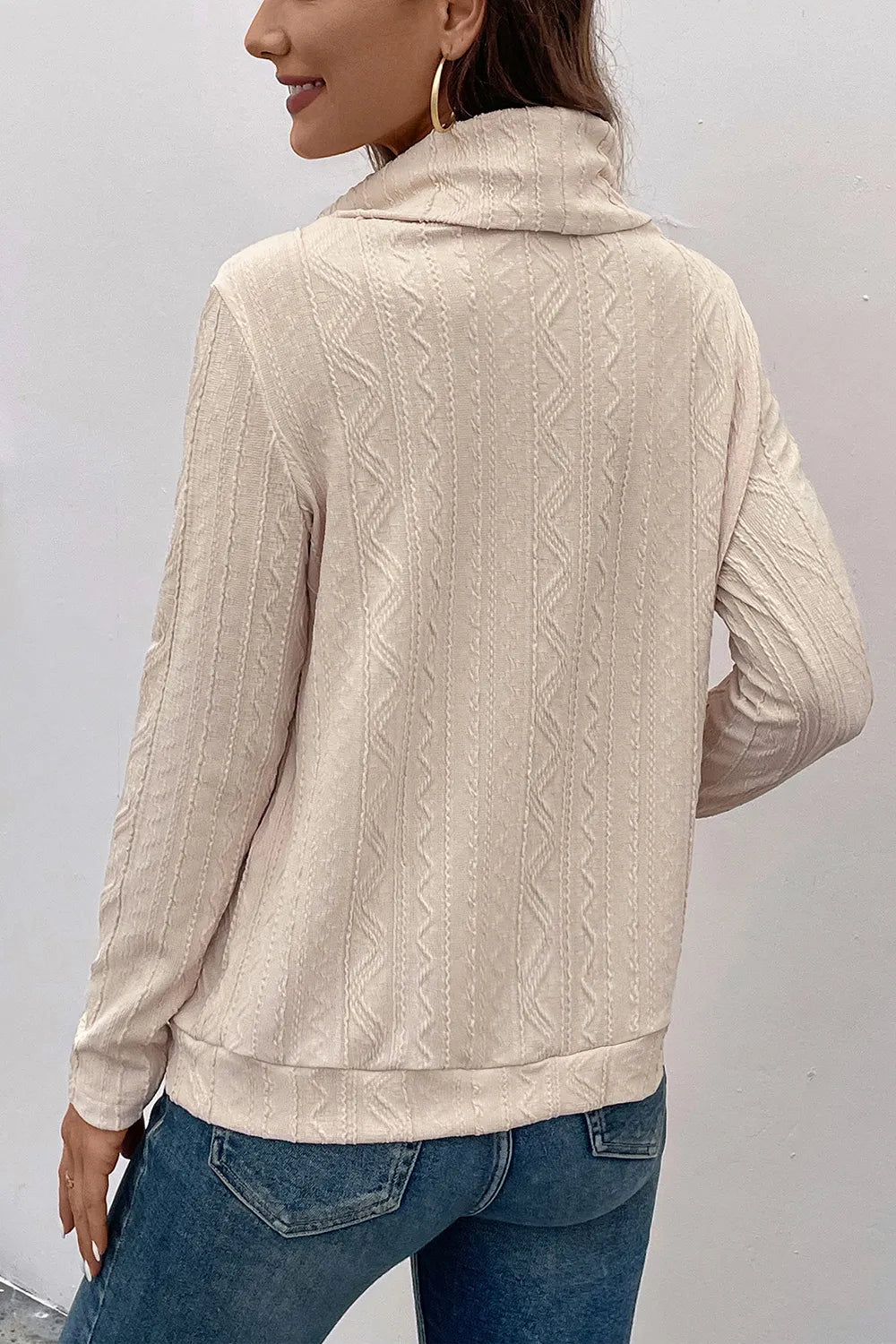 Perfee Tied Mock Neck Long Sleeve Knit Top - -