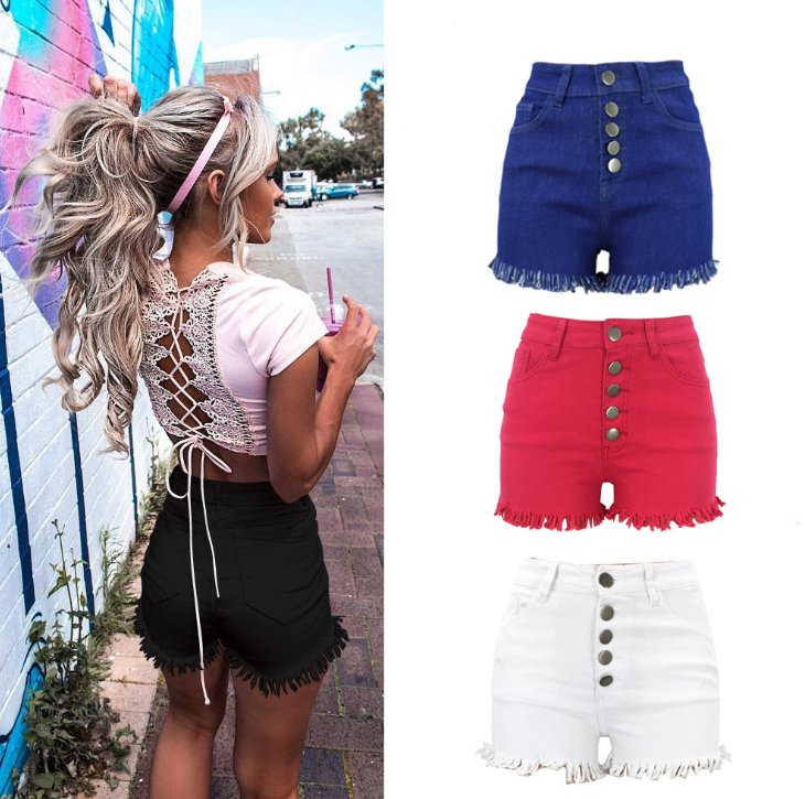 New High Waist Stretch Shorts - -