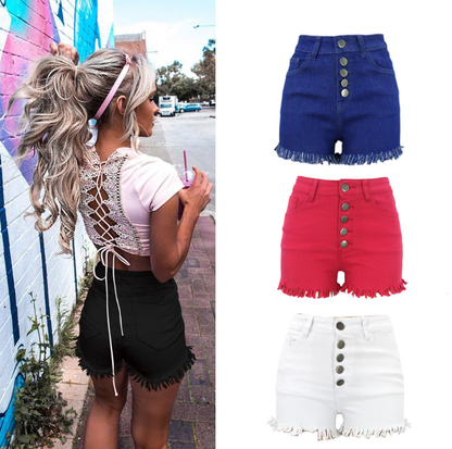 New High Waist Stretch Shorts - -