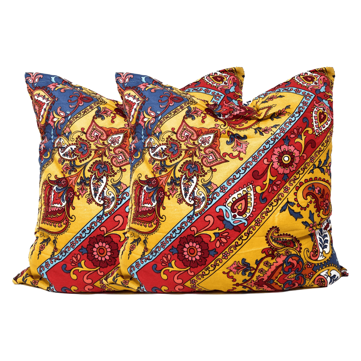 Tache Mustard Yellow Blue Red Paisley Chevron Hanging Gardens Cushion Cover 2-Pieces (HS3148Y) - 18 x 18 | 2-pack - Euro Sham / Cushion Cover