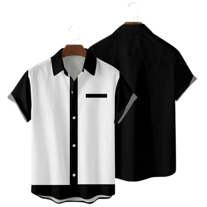 50s Rockabilly Shirts Male Short Sleeve Retro Button-Down Shirts