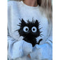 Women's Cute Kitten Graphic Sweatshirt - Light Gray - StreetWear