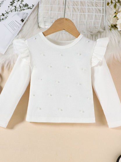 Children's Ruffle Trim Top & Faux Leather Pleated Skirt Set - -