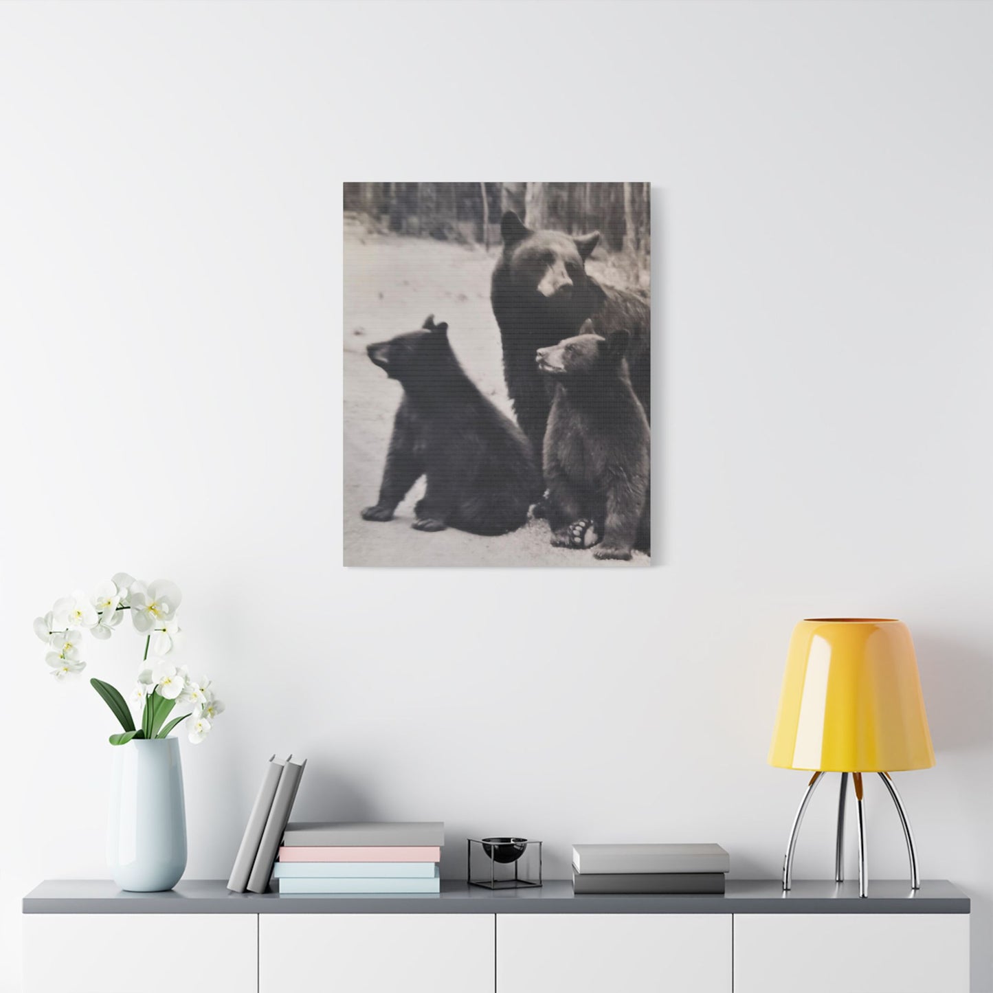 Yellowstone Black Bears Satin Canvas, Stretched