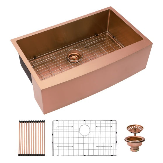 Rose Gold Stainless Steel Farmhouse Sink - Rose gold - kitchen sink