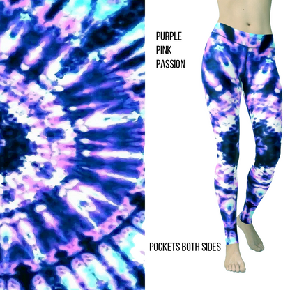 Purple Blue Passion Full Length Leggings with Pockets - - Apparel